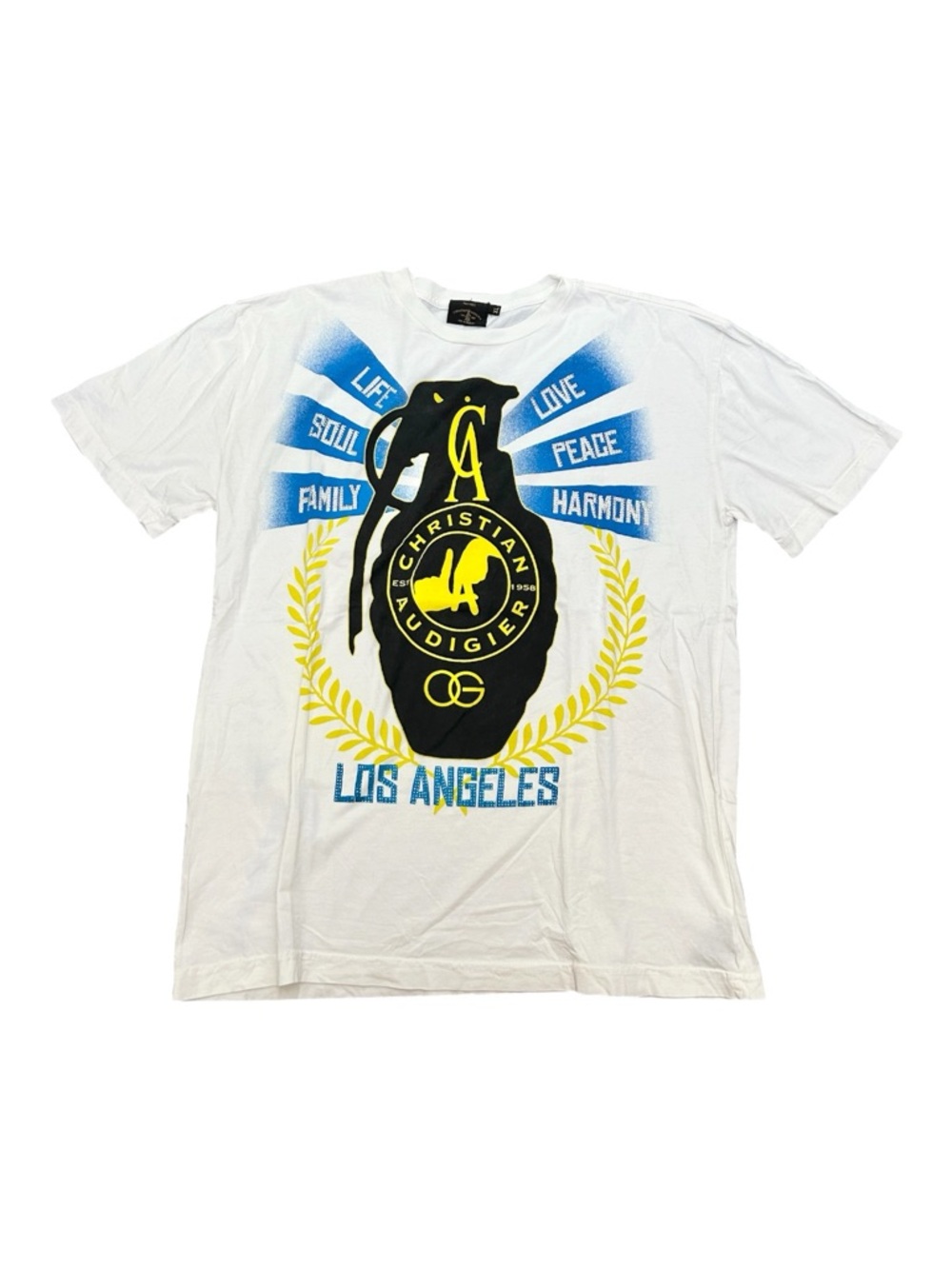 🔥🔥 CHRISTIAN AUDIGIER L.A. Grenade Rhinestone Y2K Graphic T-Shirt Size XL